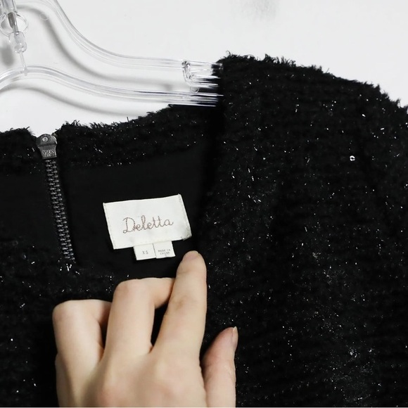 NWOT Anthropologie Deletta black tweed top feathers trim XS cocktail new party - Picture 4 of 8
